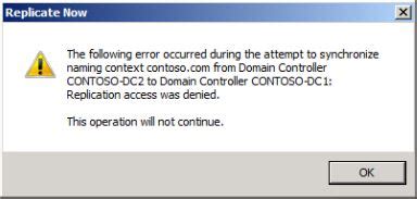 error issuing replication: 8453 (0x2105): replication access was denied.|error issuing replication 8453 0x2105 access was denied.